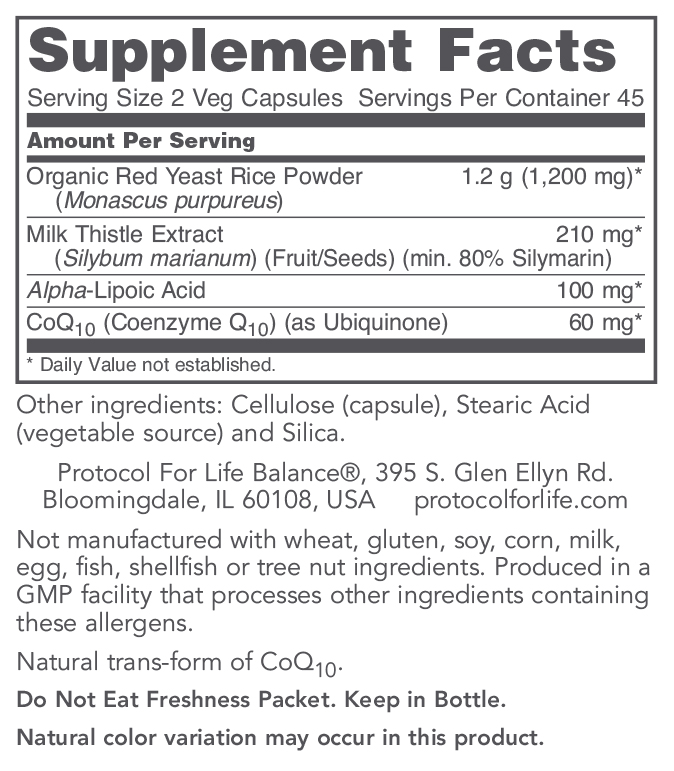 Red Yeast Rice Plus 600 mg With CoQ10, Milk Thistle & AlphaLipoic Acid